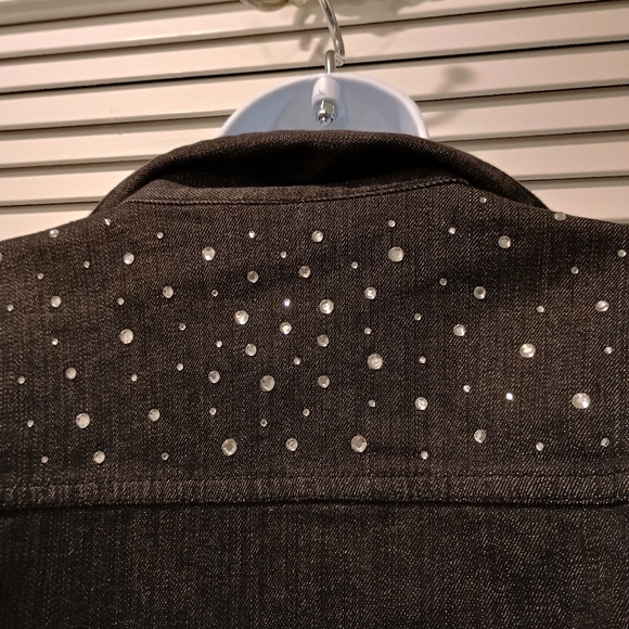 Chicos Studded Casual Black Denim Jacket Size 3 - Picture 5 of 8